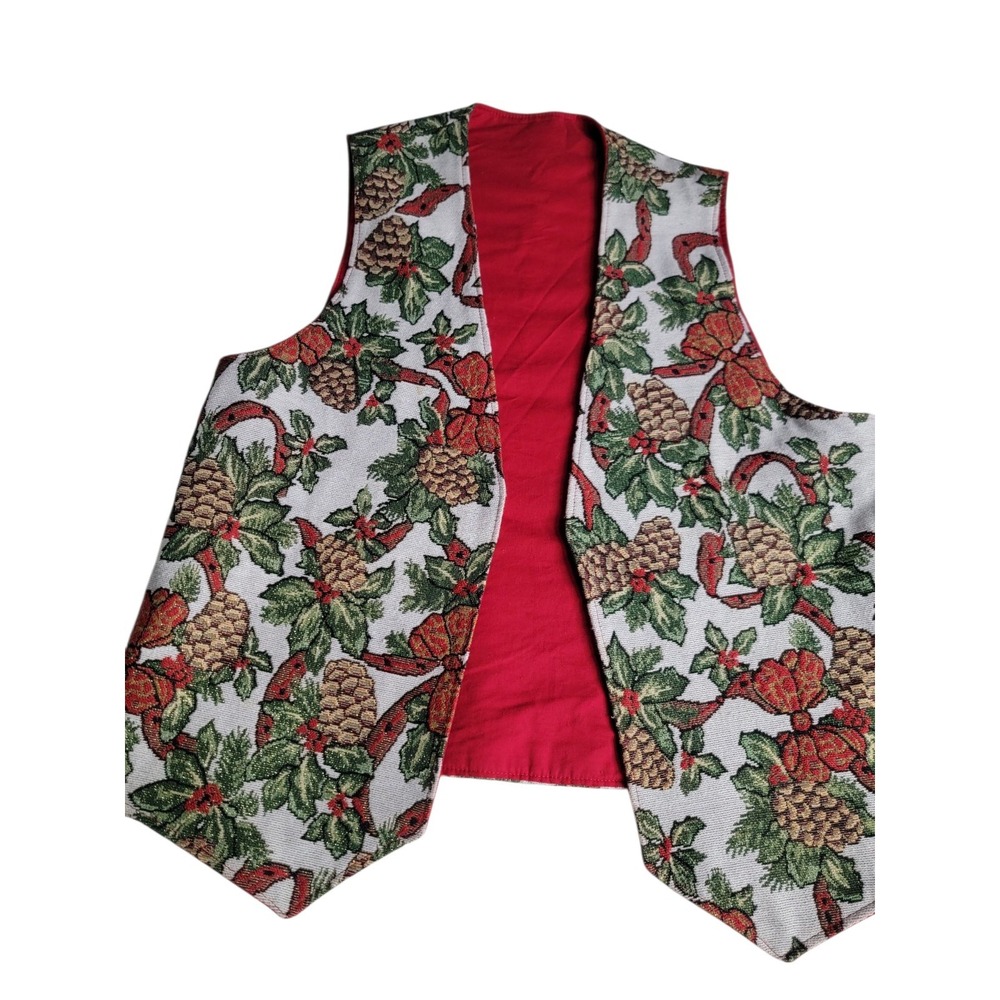 Christmas Vest Pinecones Sparkle Gold Red XS S Small